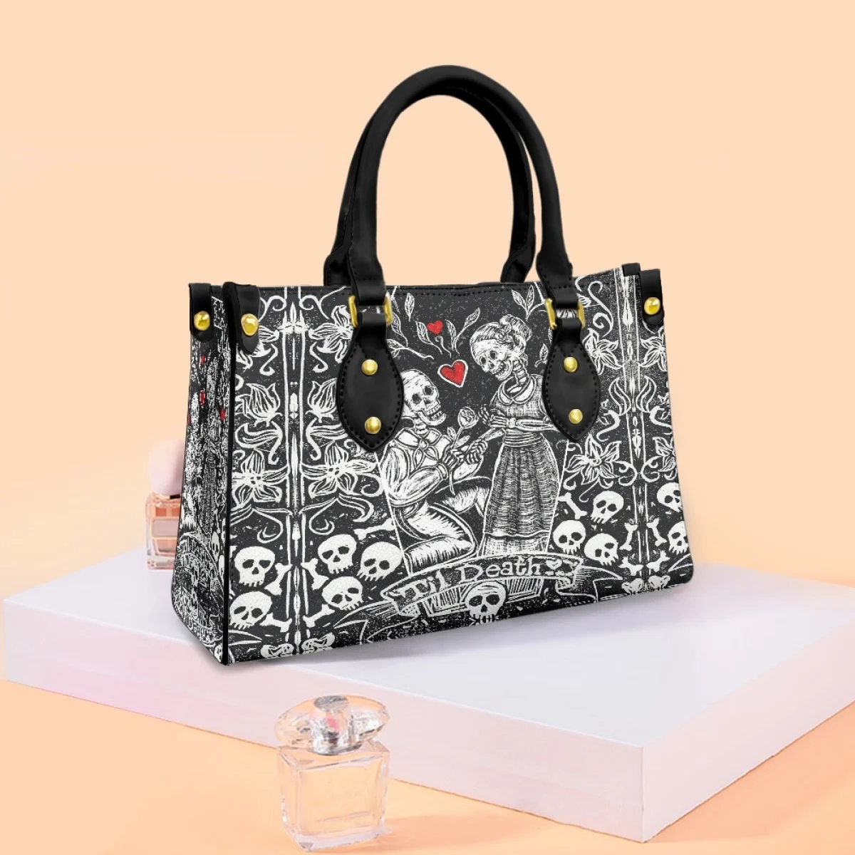 

Black White Art Skulls Make-Up Handbags For Women Woo Love Designs Women's Lunch Bags Female Shopping School Backpack New