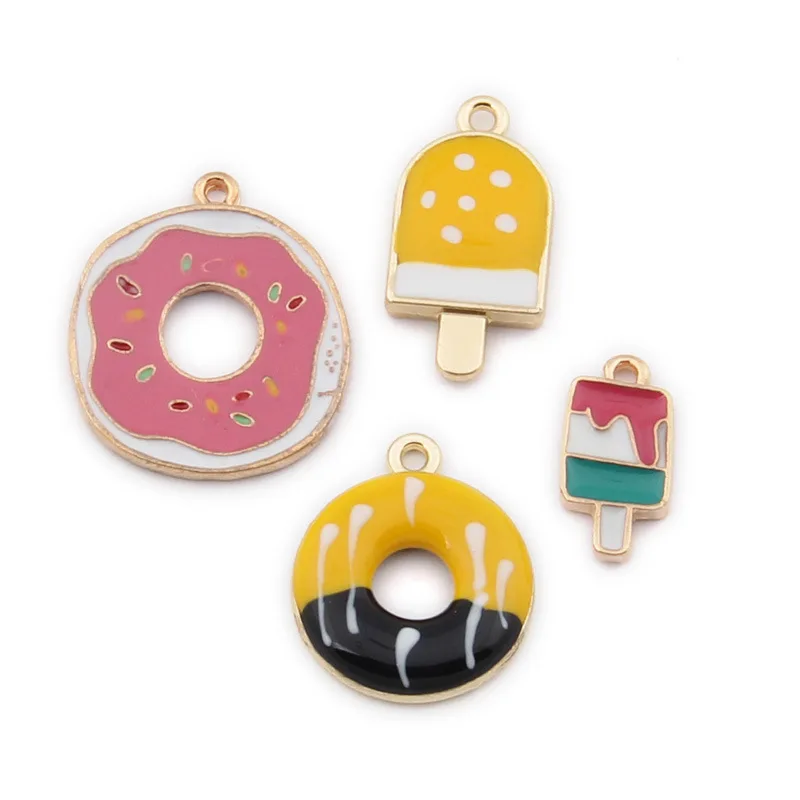 MRHUANG 10pcs/lot popsicle, ice lolly, Donut  Enamel Charms Fashion Jewelry Accessories Gold color DIY Craft