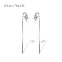 green purple s925 sterling silver lightning link chain earrings for women fine jewelry fashion shining stud earrings party gift
