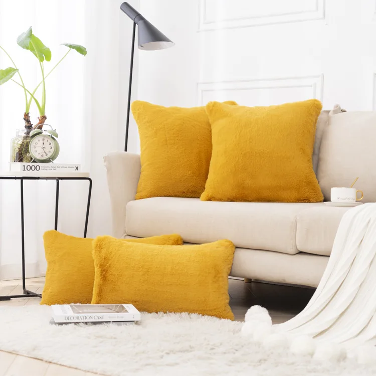 

Winter Plush Sofa Throw Pillow Cover Soft Solid Color Cushion Case for Couch Living Room Home Decor Body Pillow Funny Pillow