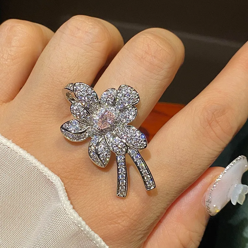 

Bilincolor Fashion Silver Flower Open Ring for Women