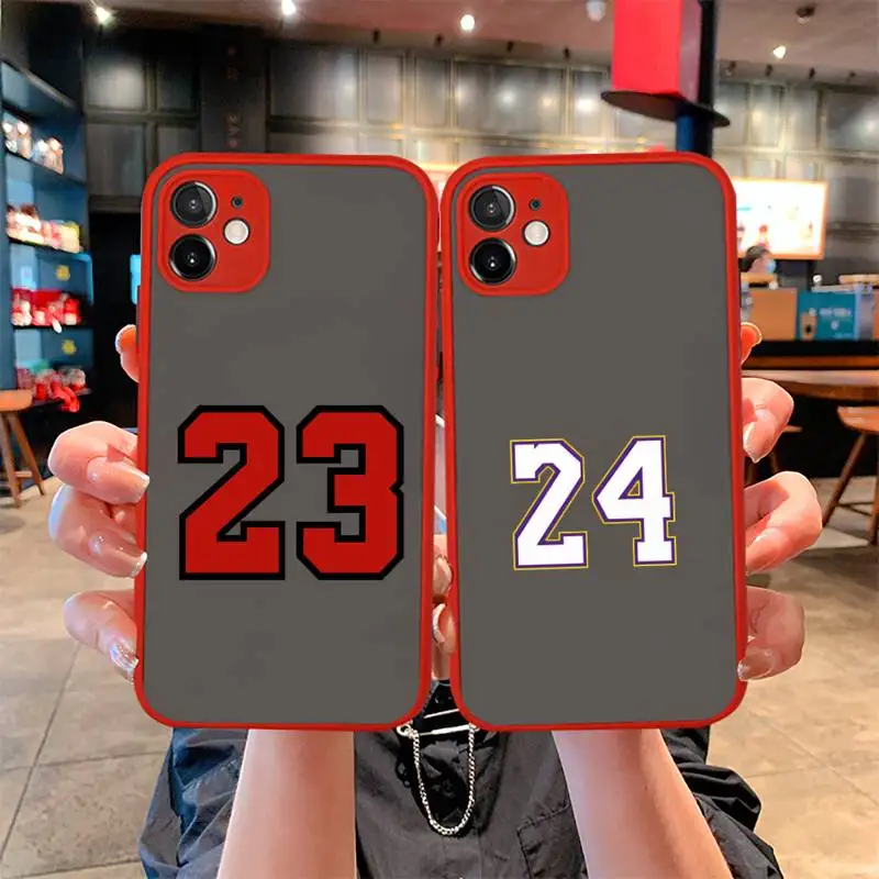 

Basketball Football 23 24 7 10 Phone Case For iphone 12 11 Pro Mini Max XS X 8 7 Plus SE 2020 XR Matte Transparent Light red