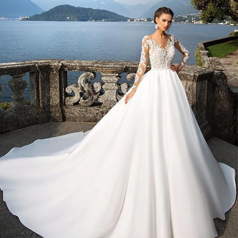 

Evening Dress White Embroidery Luxurious Pleat Floor-Length Empire Full Sleeves Ball Gown New Plus Size Women Formal Gowns TS084