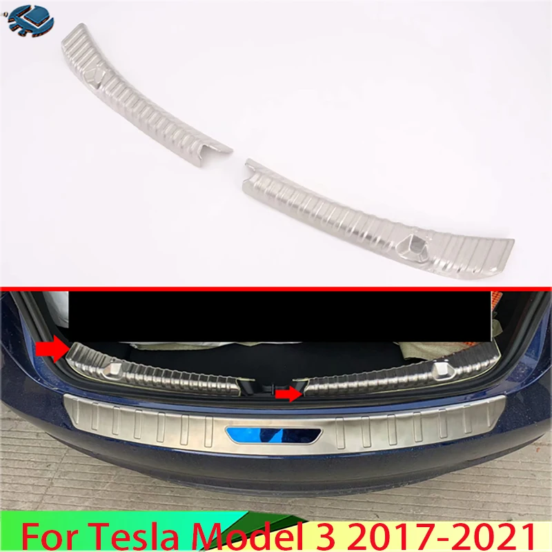 

For Tesla Model 3 2017-2021 Car Accessories Stainless Steel Rear Inside Trunk Scuff Plate Door Sill Cover Molding Garnish 2020