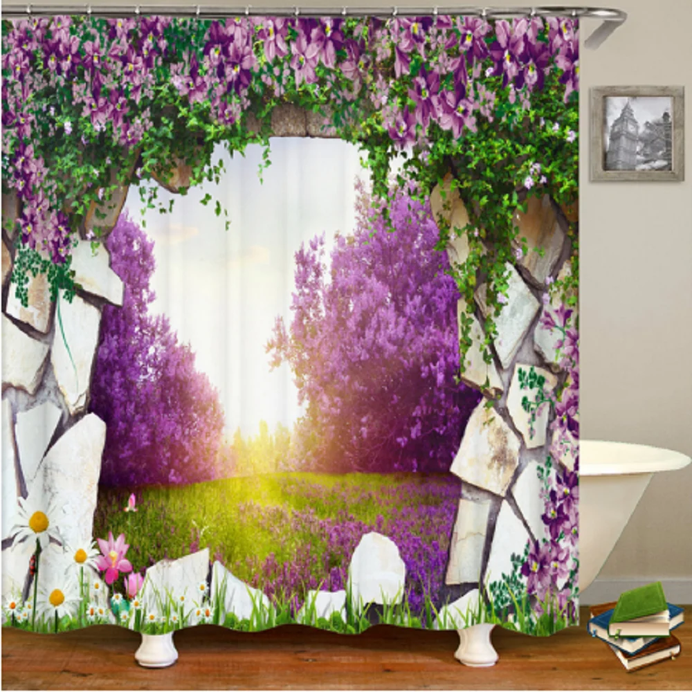 Настенная душевая занавеска с цветами Изогнутая Дверь цветной цветок домашний