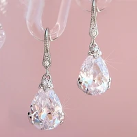 new classic pear shape cubic glass filled women wedding drop earrings silver color high quality female timeless earring jewelry
