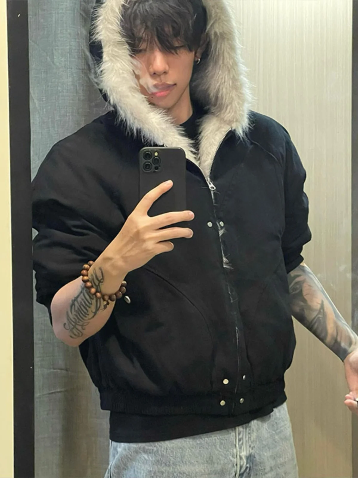 Куртка с хлопковой подкладкой и капюшоном меховым воротником Mountain Carving мужская