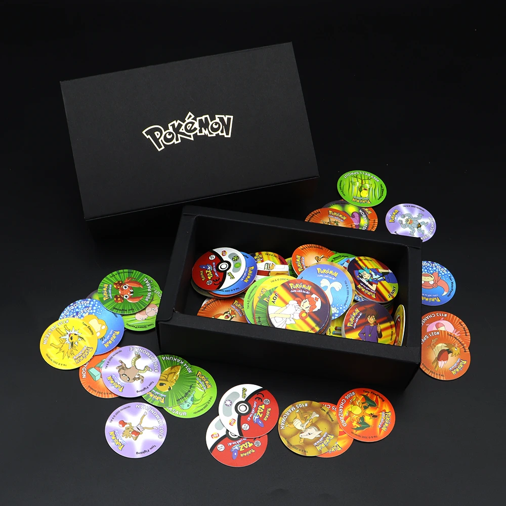 

Pokemon Tazos Card Box Plastic Pogs Round Stroke Pikachu Trainer ASH Collection Game Card Cheetos Antiguos Chipitaps 1st Edition