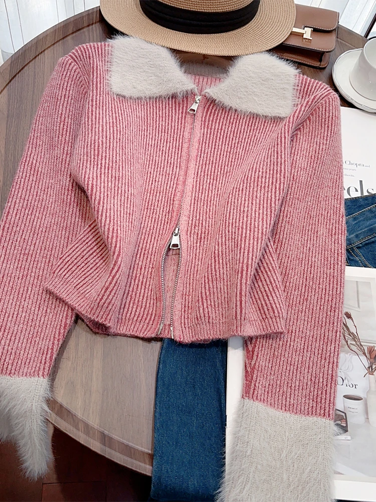 Женский розовый полосатый кардиган кашемировый свитер Harajuku корейский с длинными