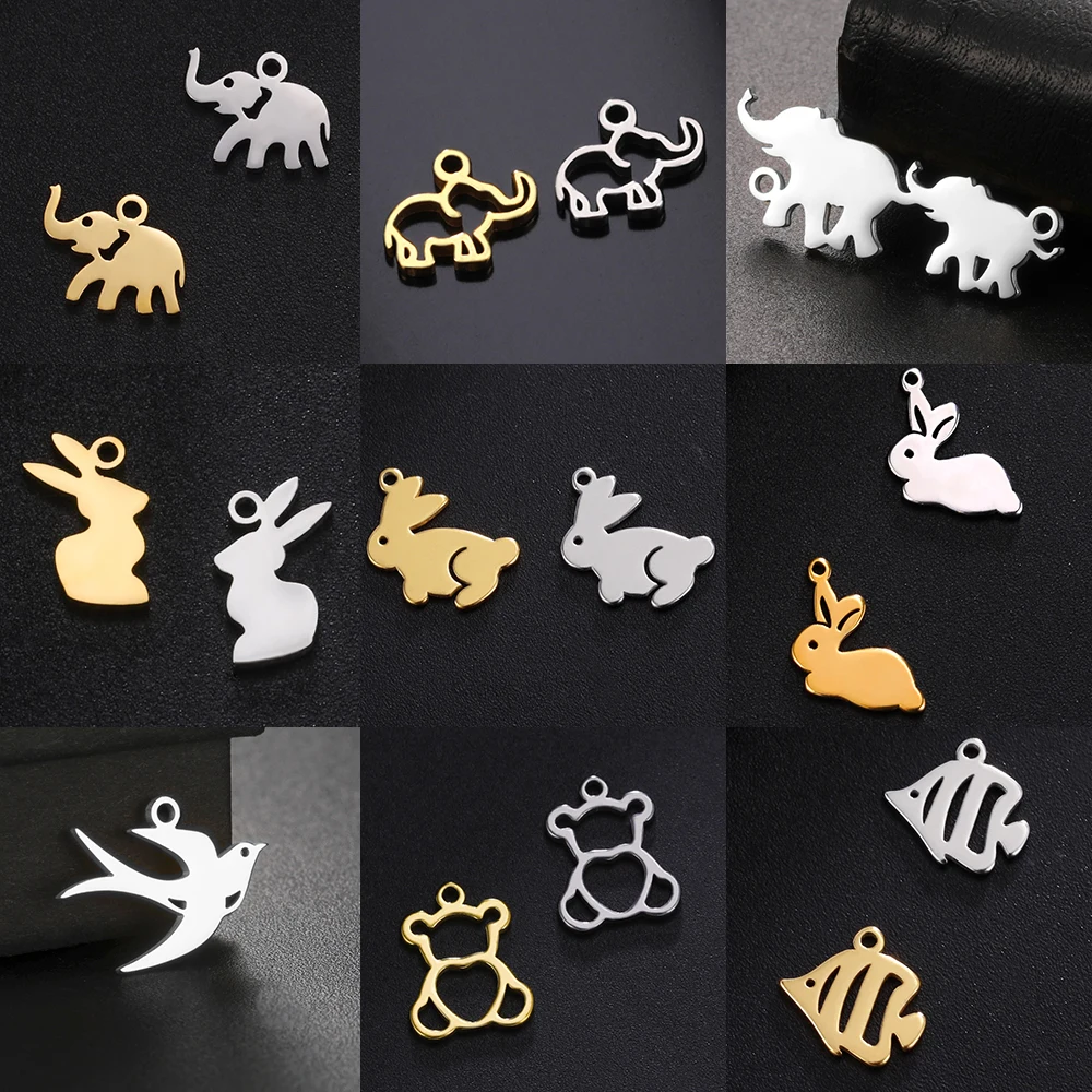 5 шт. / партия нержавеющей стали Медведь Кролик Слон Мини подвеска Милые маленькие