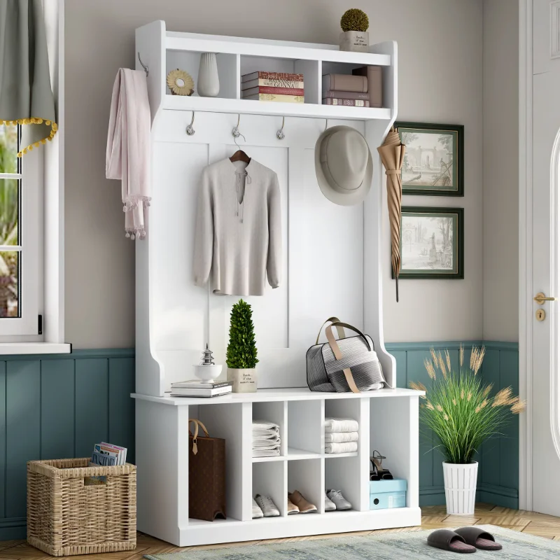 

Aukfa Entryway Hall Tree with Storage Bench and 6 Hooks - White