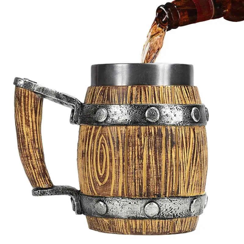 

Whiskey Barrel Cup Double Layer Bucket Mug 600ml Stainless Steel Drinkware Mug For Beverages Juice Milk Cocoa Coffee Beer Whiske