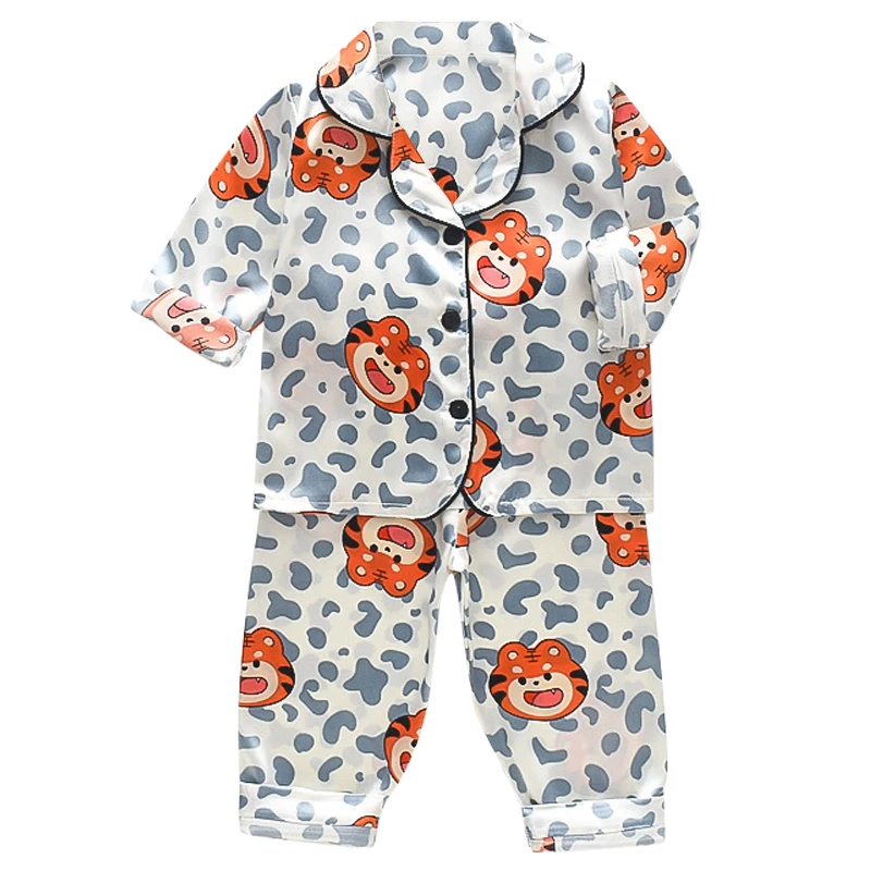 

1-4yrs Long Sleeve Children's pajamas set home Wear Baby suit Kids Clothes Boys Girls Ice silk satin pajamas bear Tops Pants Set