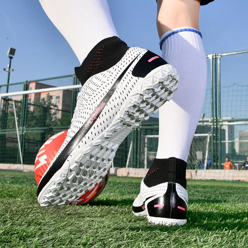 Adult Professional FG/TF Soccer Shoes Non-Slip Long Spike Football Boots Young Kids High Ankle Cleats Grass Soccer Sneakers