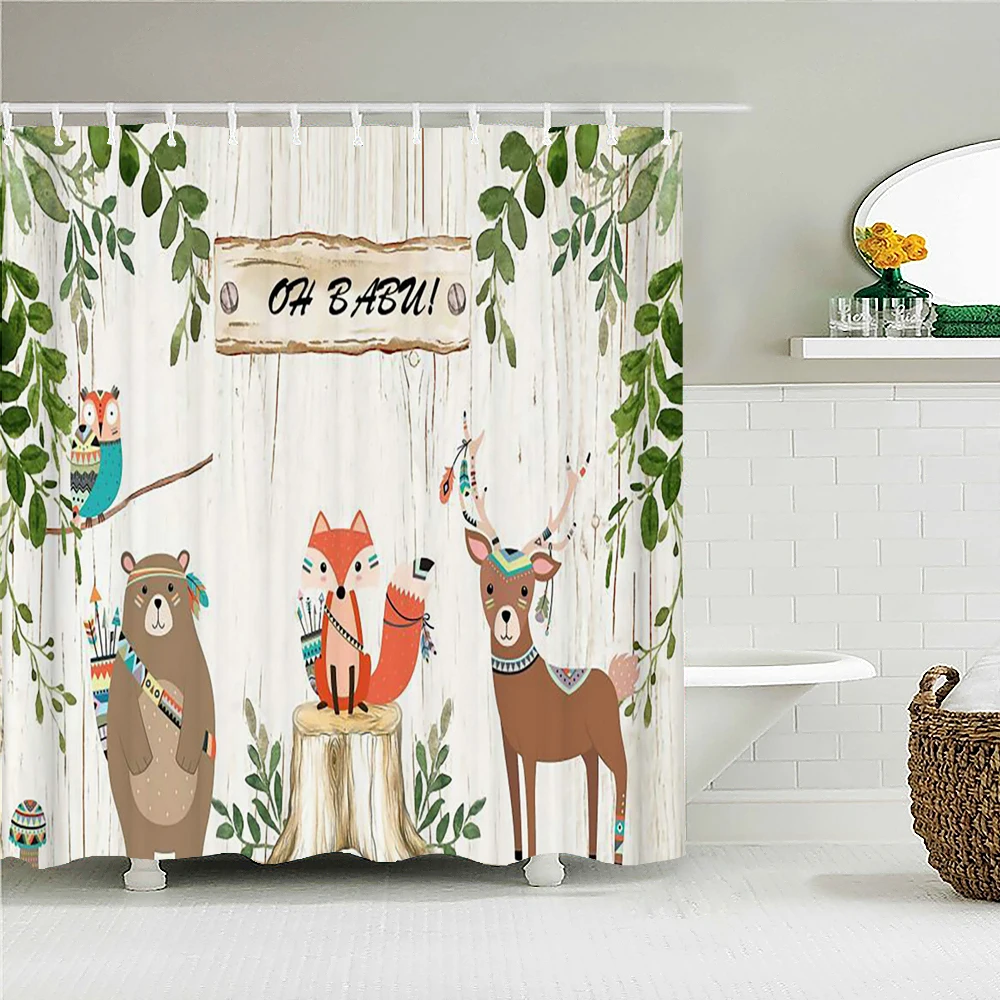 

Creative cartoon animal pattern elephant fox art shower curtain waterproof bathroom layout home decoration