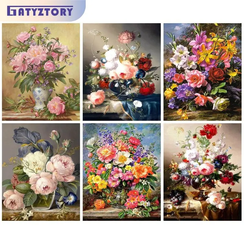 

GATYZTORY Acrylic Painting By Numbers Frame Coloring By Numbers Classical Flowers Picture Drawing Home Decors Diy Crafts Gift