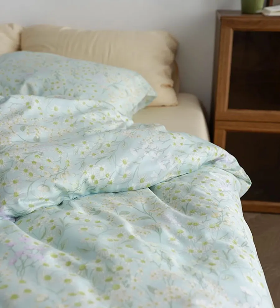 Комплект постельного белья с цветочным рисунком свежего зеленого синего цветов 1