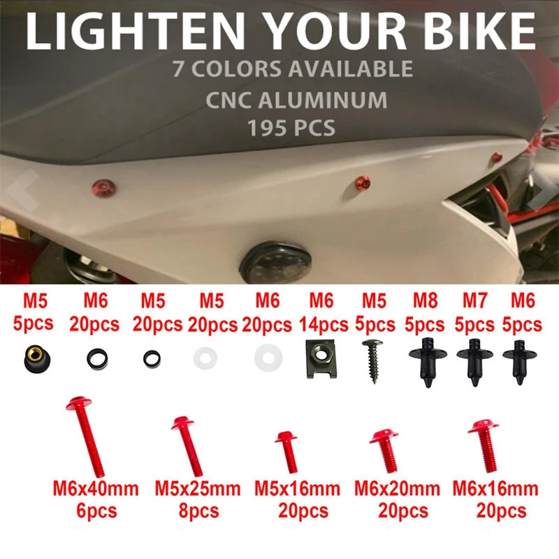 

195PCS Motorcycle Fairing Bolt Screw Nut Kit Bodywork Screws Motorcycle Universal Kit