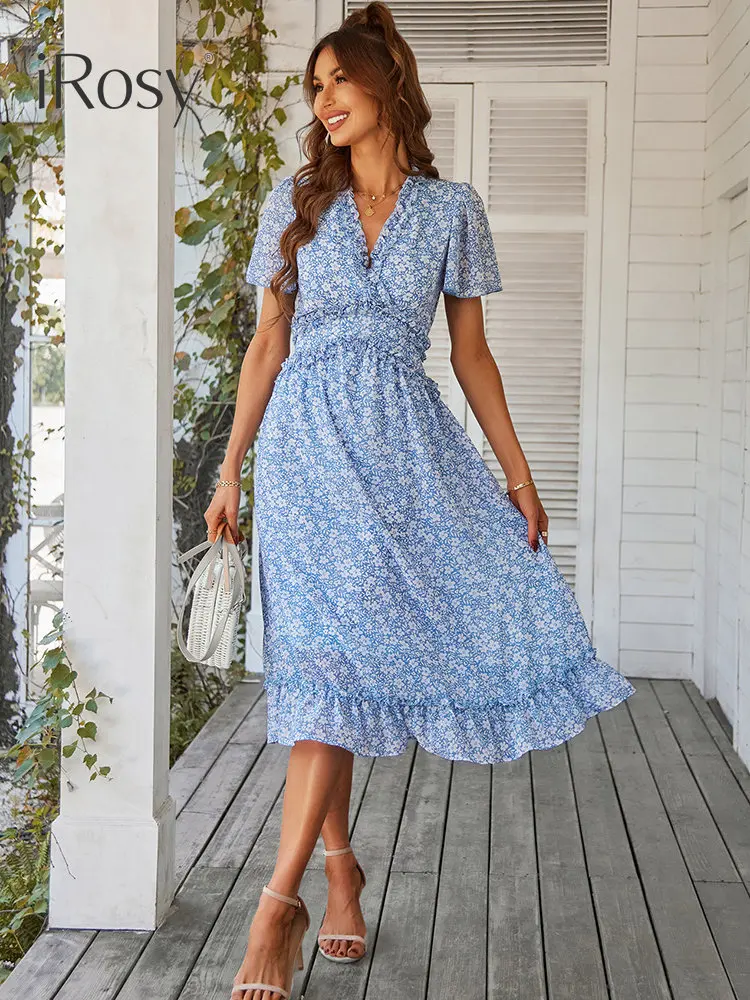 

Платье женское шифоновое с коротким рукавом, шикарный элегантный сарафан с завышенной талией, наряд для пляжного отдыха, лето