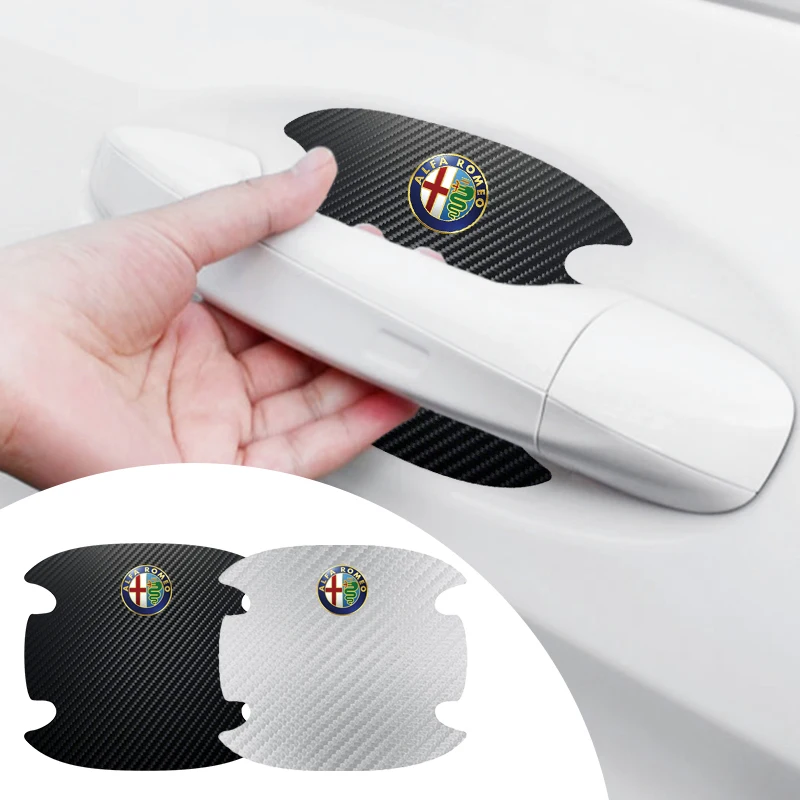 4 шт. наклейка на дверную ручку автомобиля из углеродного волокна против царапин