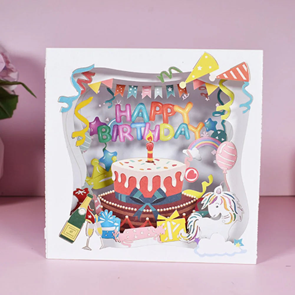 Открытка с днем рождения 3D коробка для торта бумажные поздравительные открытки