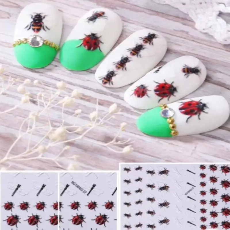 

1pc 3D Acrylic Engraved Natural Bee Nail Sticker Nail Water Decals Fashion Empaistic Nail Water Slide Decalsi