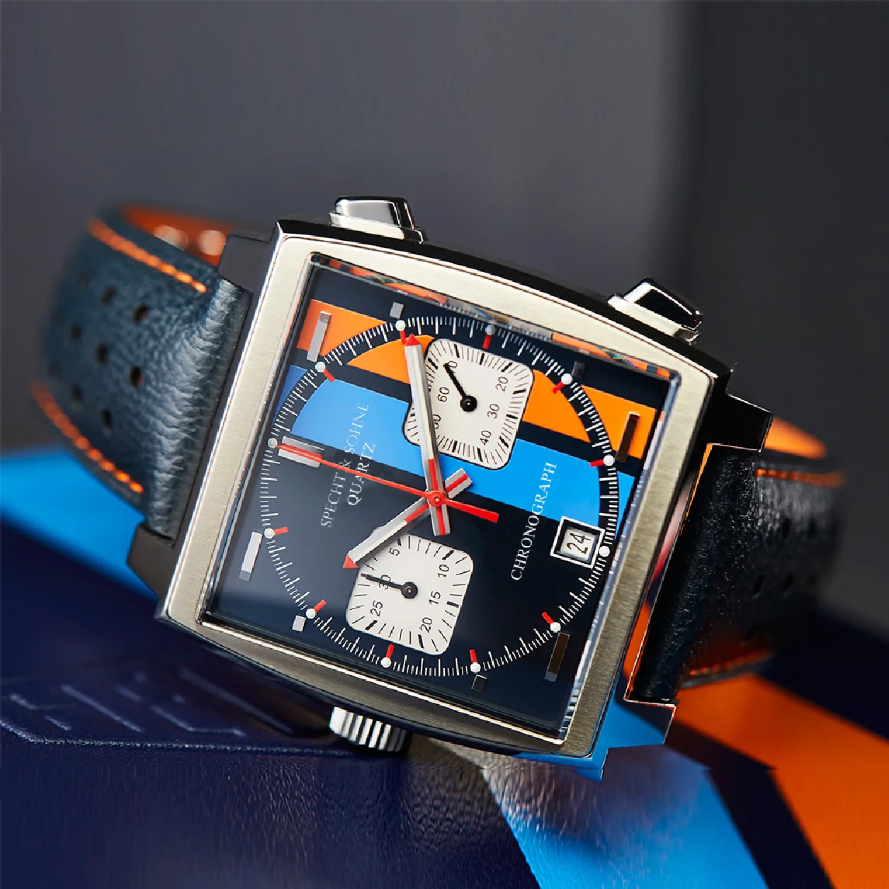 

Часы мужские кварцевые с хронографом, секундомером и кожаным ремешком