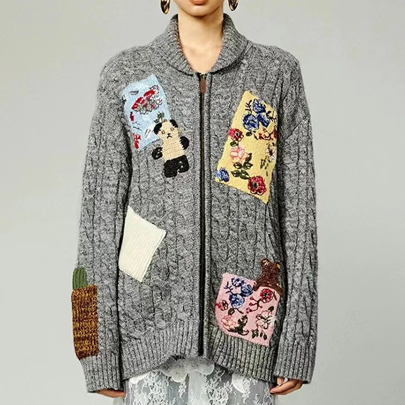 Новинка Осень-зима 2024 нишевой винтажный кардиган на молнии милый свитер со ста