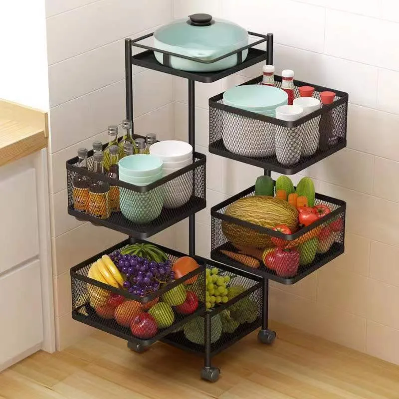 

Floor-Standing Rotating Multi-Layer Kitchen Storage Shelf, Fruit Vegetable Storage Basket