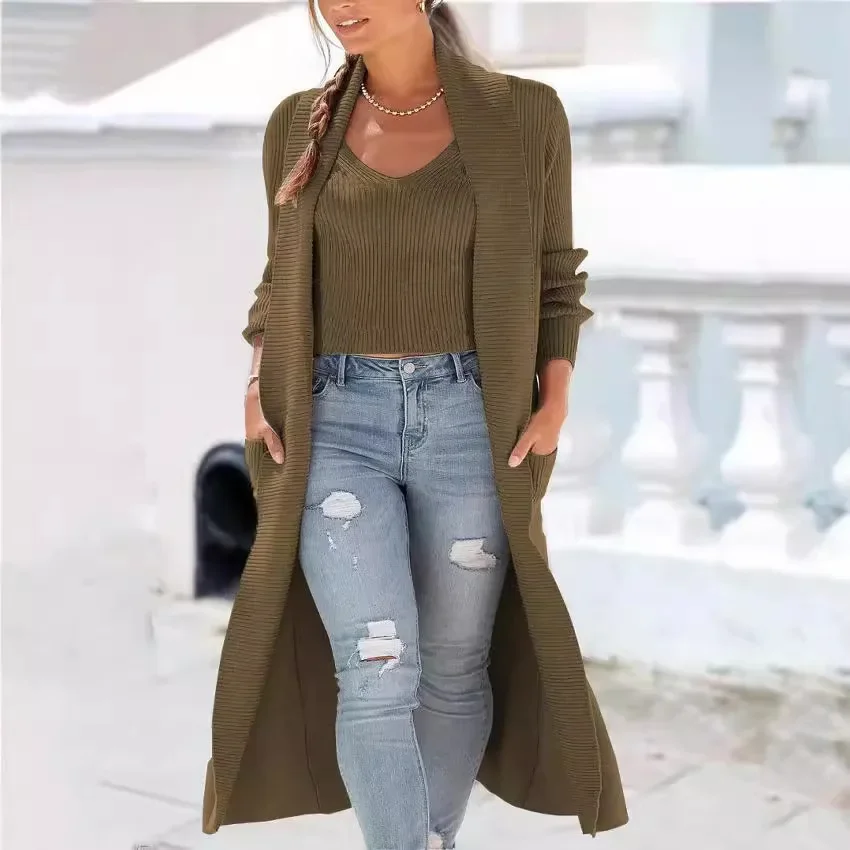 Осень/зима 2024 вязаный кардиган свитер комплект свободный крой шарф воротник