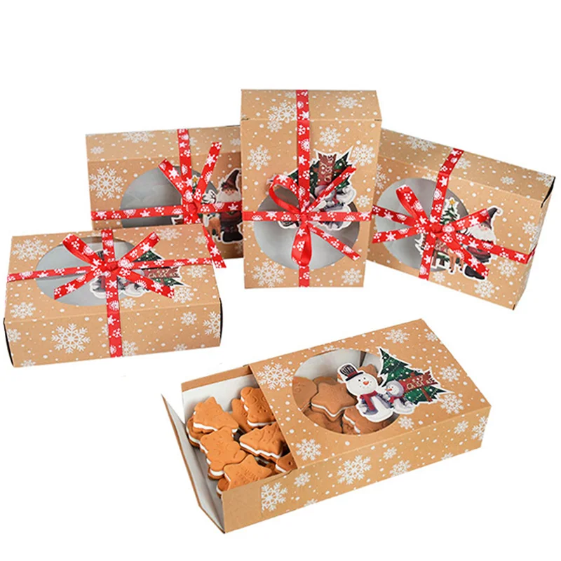

8Pcs Kraft Paper Christmas Cookie Gift Boxes Santa Claus Gifts Bags Merry Christmas Decorations for Home Navidad New Year 2021