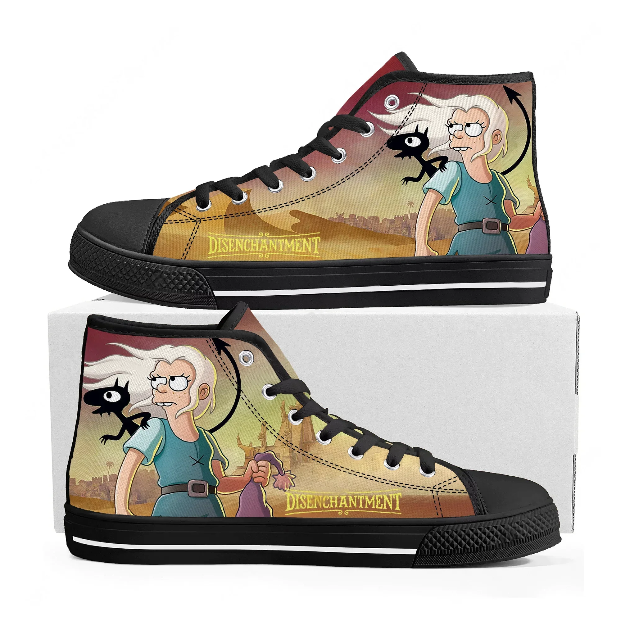 Фото Кеды Disenchantment High Top унисекс для мужчин, женщин и подростков, высококачественные модные трендовые кеды из канваса, повседневные, для пар, с возможностью индивидуального дизайна №1