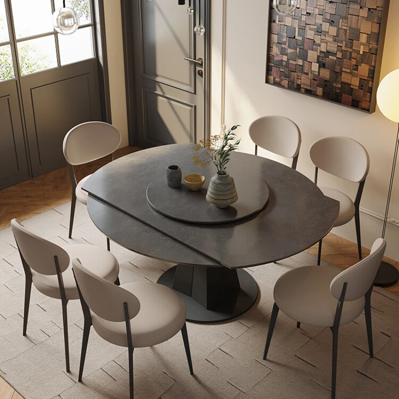

Combination of slate dining table and chairs, modern simple small household revolving dining table, multi-functional