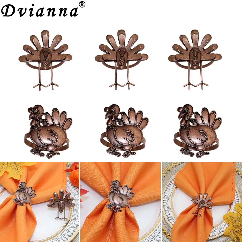 

Dvianna 6Pcs Thanksgiving Napkin Ring Turkey Napkin Holders for Fall Wedding Dinner Table Party Decoration HWH85