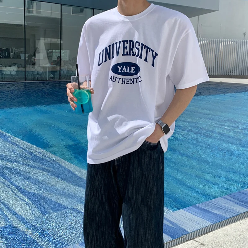 

Футболка SYUHGFA мужская с надписью, модная Простая рубашка с круглым вырезом, Свободный пуловер с коротким рукавом в Корейском стиле, лето 2023