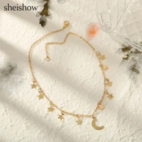 sheishow simple star moon shaped pendant necklace for women fashion alloy choker girl collar trendy jewelry design metal gifts