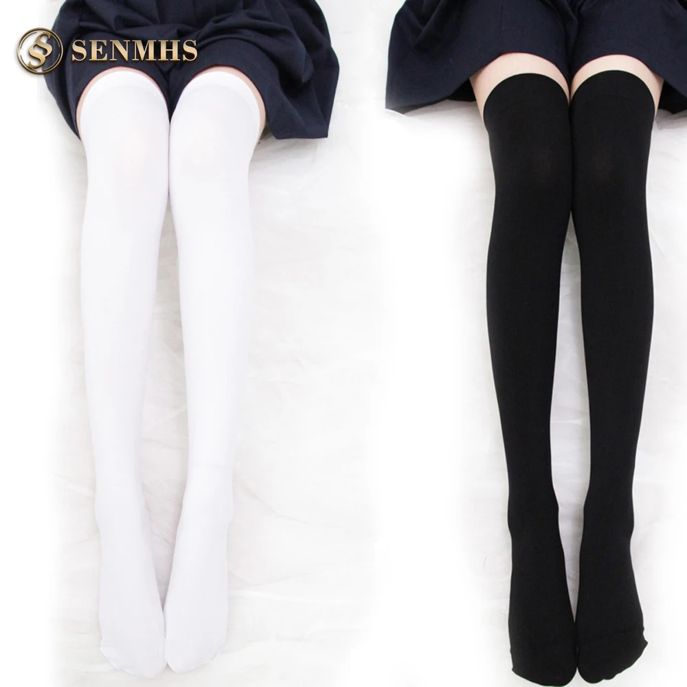 

SENMHS Kawaii Lace Bow-knot Stockings For Women Sexy Lolita Long Leg Socks Mesh Soft Solid Fashion Black White New
