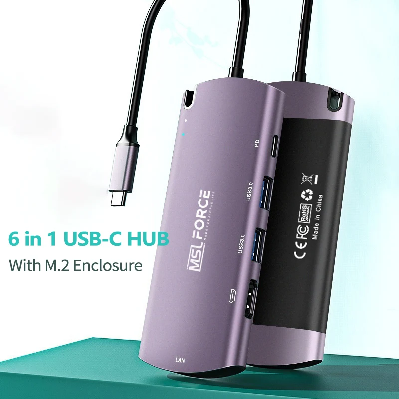 USB-C HUB with M2 SSD Case NFGG Enclosure Design Support Multi usb port 4K HDMI 1000Mbps Ethernet PD for laptop MacBook Phone