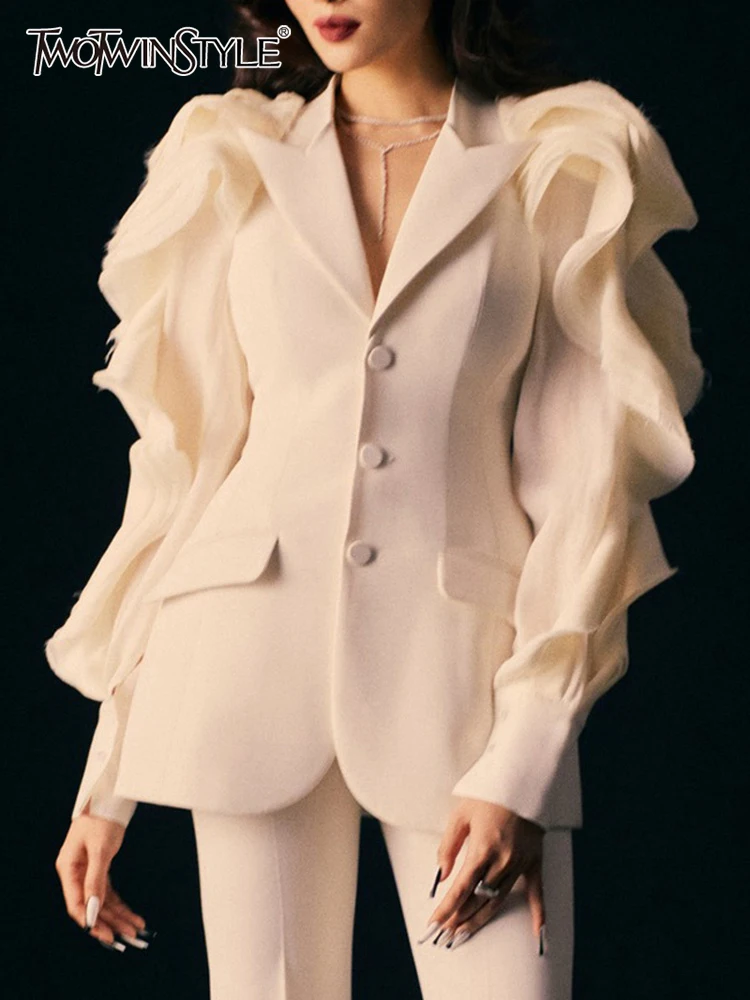 

Женское однобортное пальто TWOTWINSTYLE, Осеннее, черное пальто с оборками и длинными рукавами, 2022