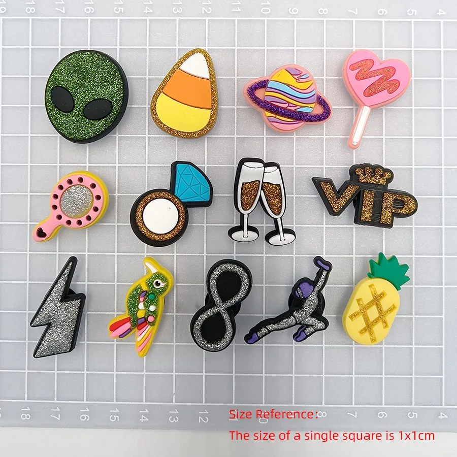 Bling Glitter PVC Shoe Buckle Accessories DIY Ballet Girl Ring Goblet Alien Shoes Decoration Jibz For Crocs Charms Woman Gift