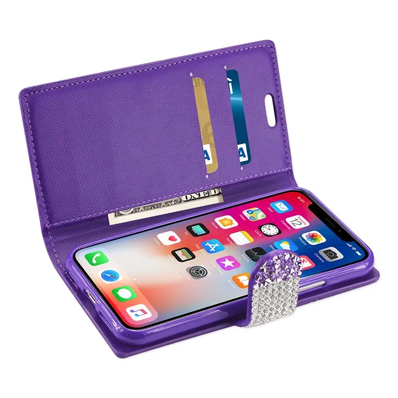 Phone cases for Folio Wallet Phone Case Iphone X/iphone Xs Diamond Rhinestone Wallet Case In Purple