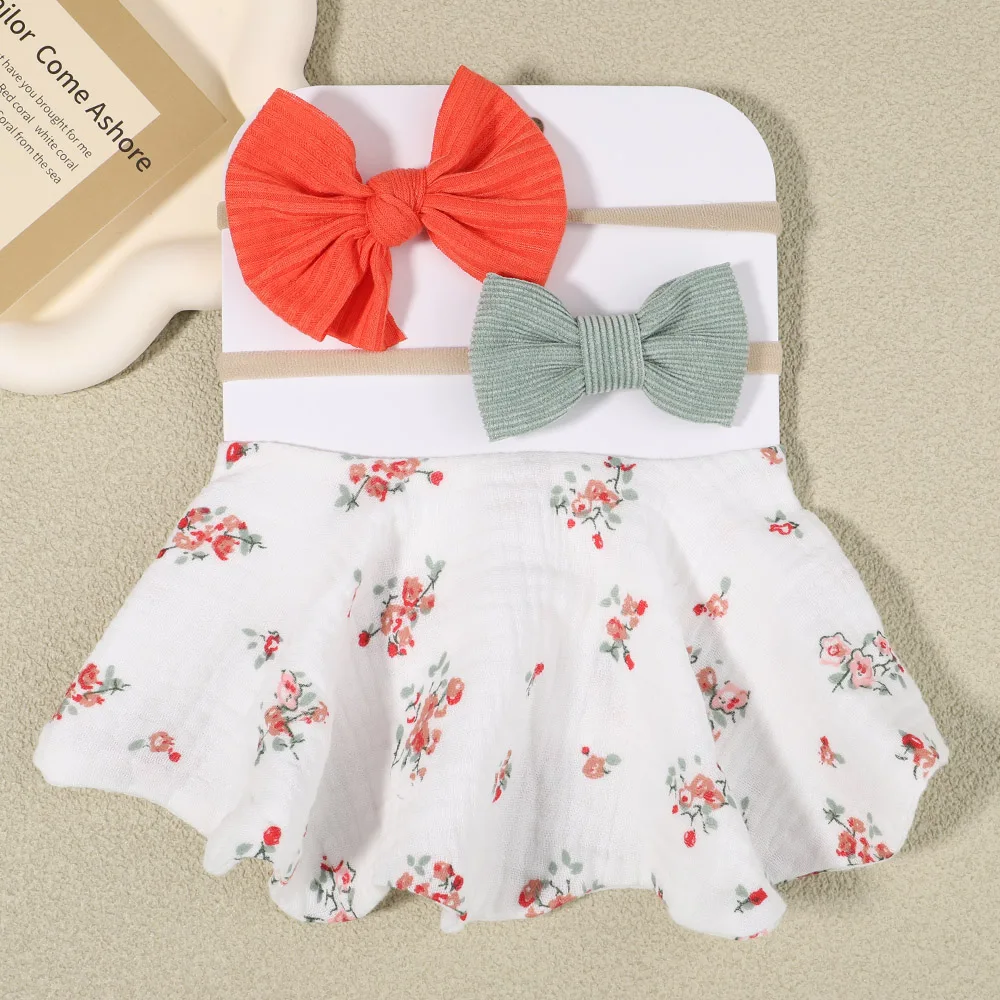 

3Pcs/Set Solid Color Bows Headband For Kids Bibs Newborn Baby Cotton Saliva Towel Cute Print Falbala Bibs Hair Accessories Gifts