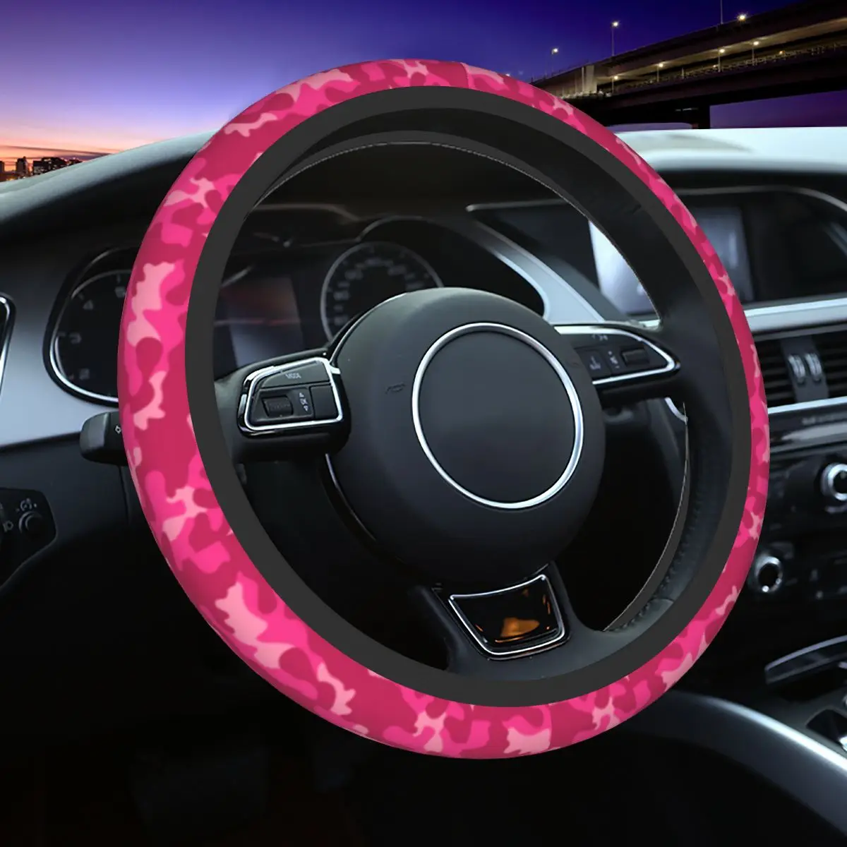 

38cm Steering Wheel Covers Pink Camo Pattern Camouflage Braid On The Steering Wheel Cover Car-styling Colorful Car Accessories