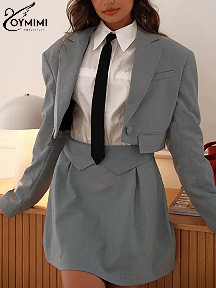 Oymimi Элегантные серые комплекты Женские из 2 предметов Модные рубашки с длинными