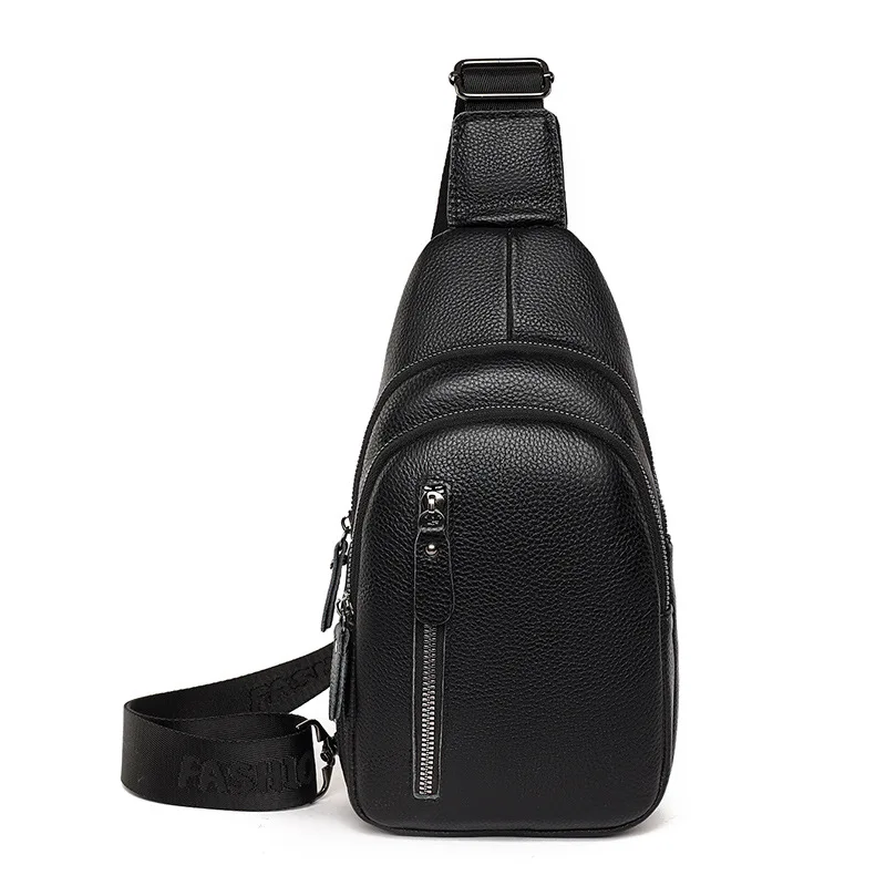 

High Quality Genuine Leather Black Waist Bag For Men Women 2023 New Fashionable Shoulder Bag Chest Bag