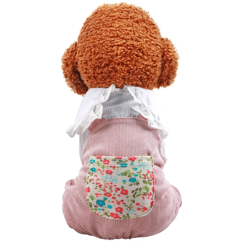 

Pet Dog Clothes Jumpsuits Lace Floral Pocket Bibs Four Legs Clothes Pet Dogs Clothing For Chihuahua Pomeranian Rompers Costume