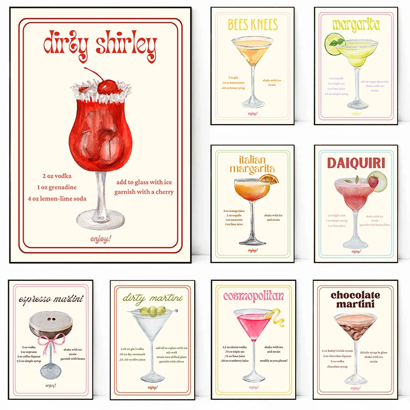 Плакаты с коктейльными рецептами грязный Ширли длинный остров печать на холсте