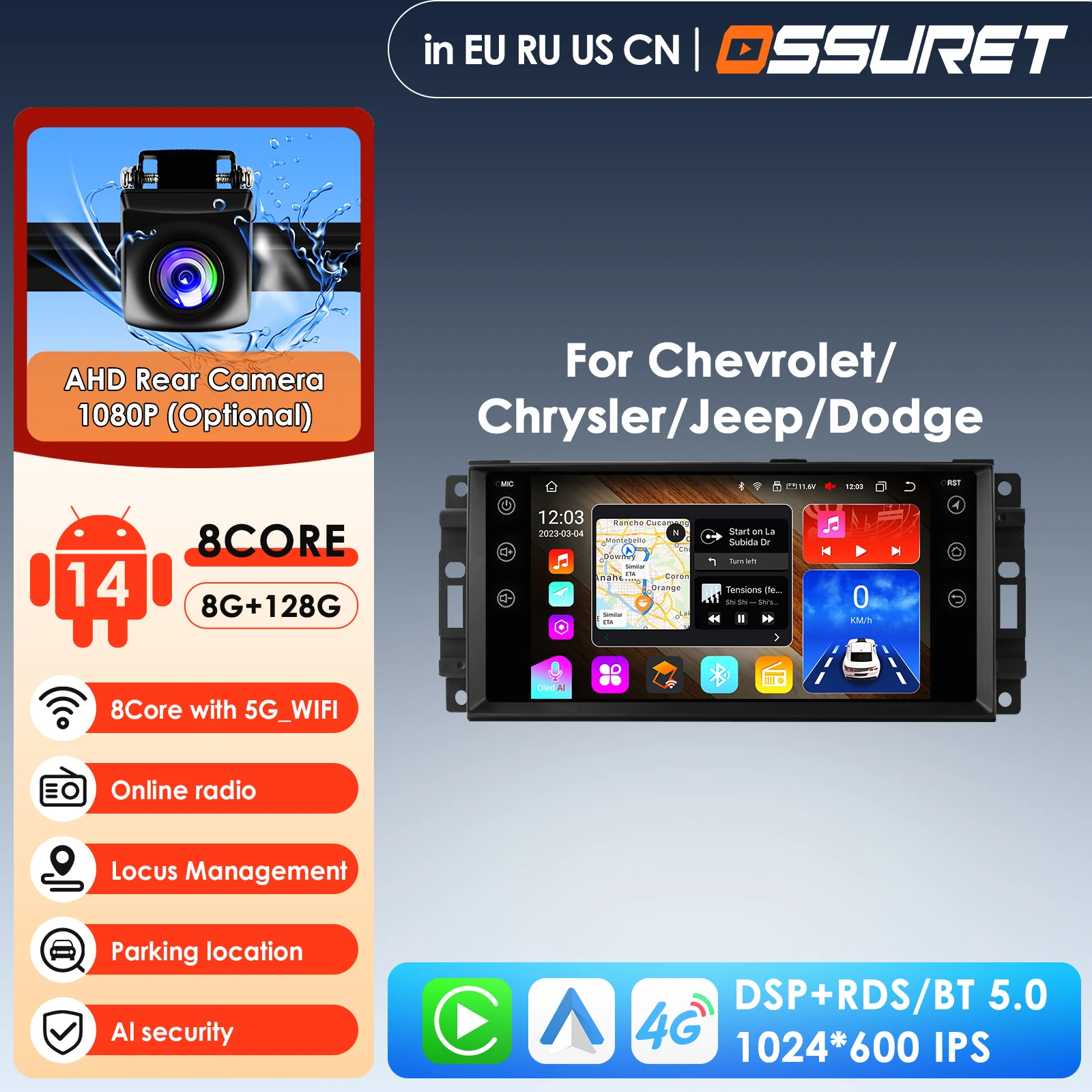 Фото Carplay Android 14 Auto 4G WiFi GPS для Jeep Wrangler Dodge Chrysler Journey Challenger Dakota Durang Avenger Ram Radio BT SWC №1