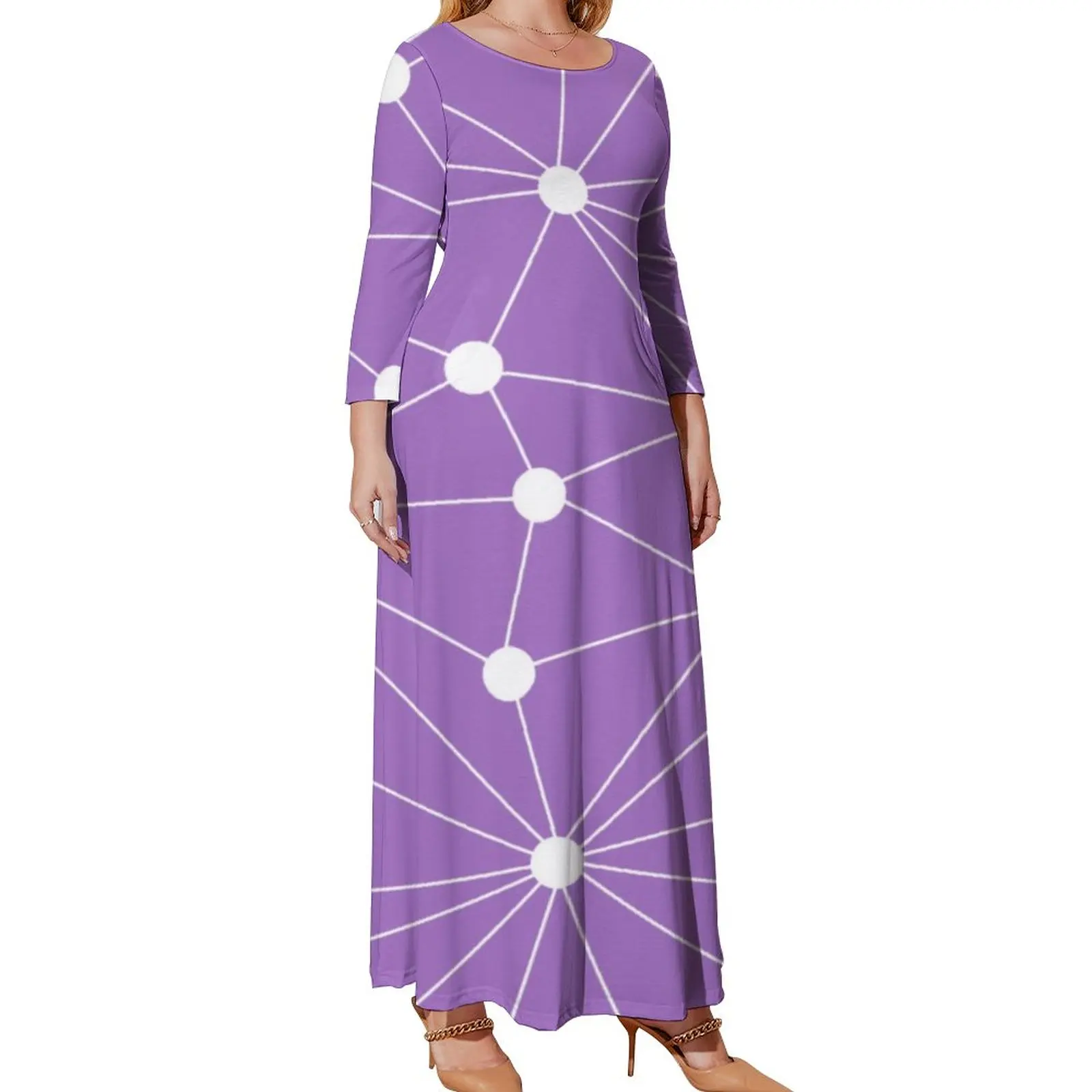 Abstract Geometry Dress Long Sleeve Polka Dots Print Party Maxi Dress Autumn Street Style Graphic Long Dresses Plus Size 3XL 4XL