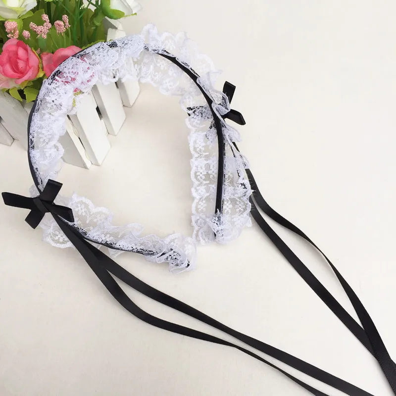 

2021 Japanese Lolita Headdress Ears on The Head Headband Lolita Maid Lace Bow Ribbon Anime Cosplay Hair Accessories